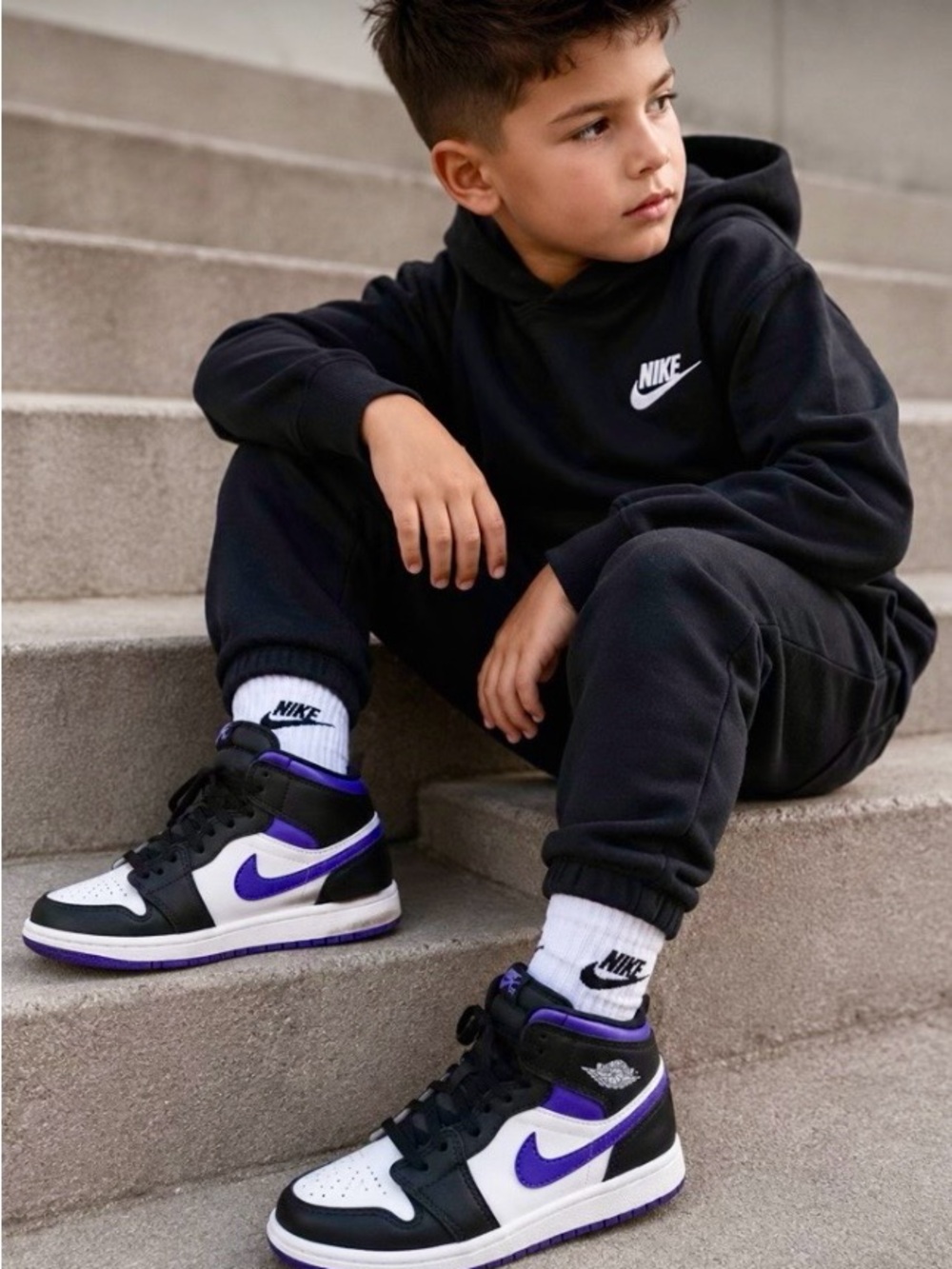 Jordan Black and Purple High-Top boy Sneakers